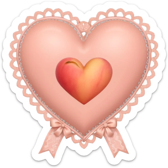 cute baby pink peach colored heart with lace trimming and with a lace ribbon sticker