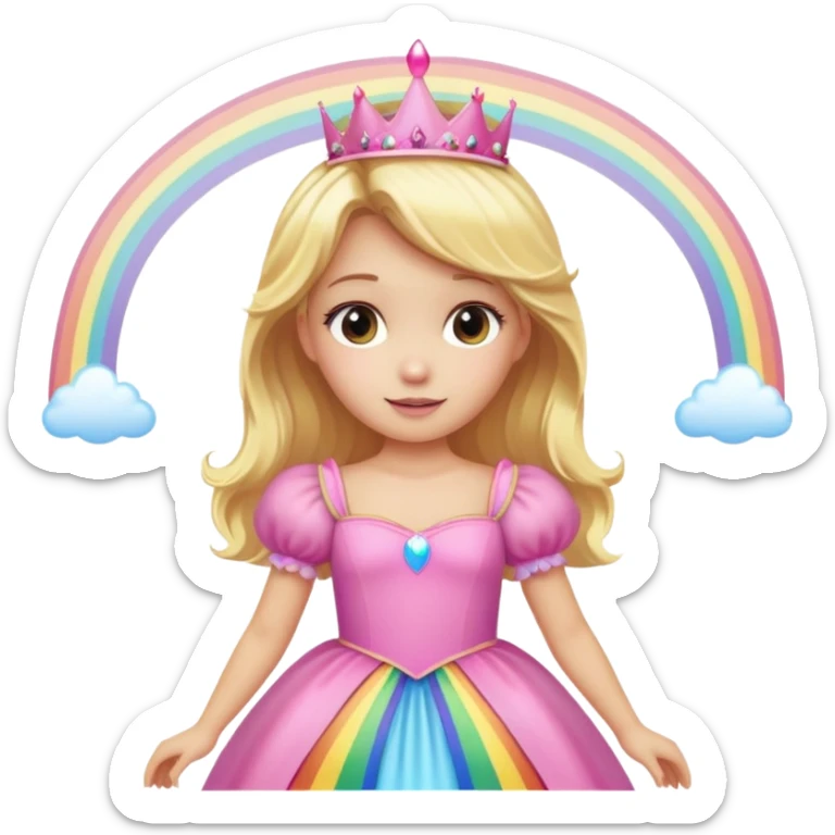 Blond girl with a big pink princess dress and a rainbow above her sticker
