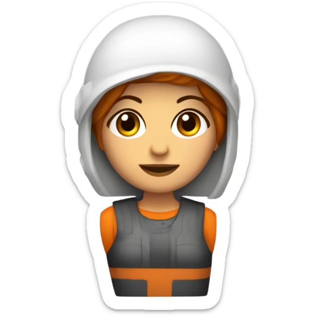 MUJER CON CABELLO CASTAÑO, CON PIEL BLANCA, INGENIERA EN MINERIA CON CASCO DE SEGURIDAD BLANCO Y MAMELUCO NARANJA sticker