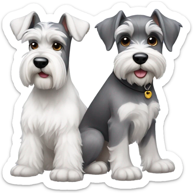 One big gray and dark eyed schnauzer with one small all white schnauzer puppy sticker
