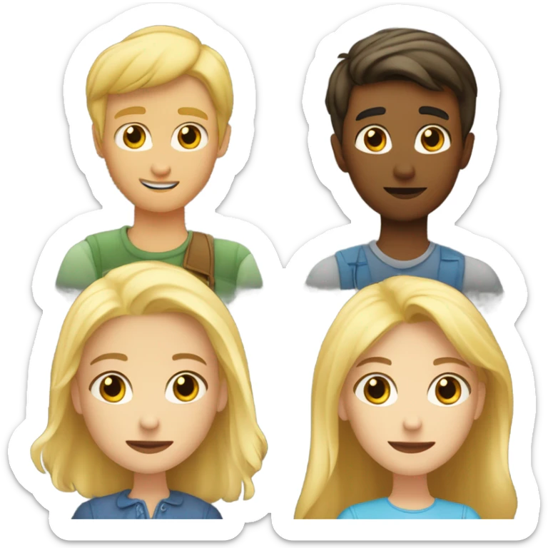 A blonde boy with his friends looking at a blonde girl and a blonde girl looking at a blonde boy  sticker