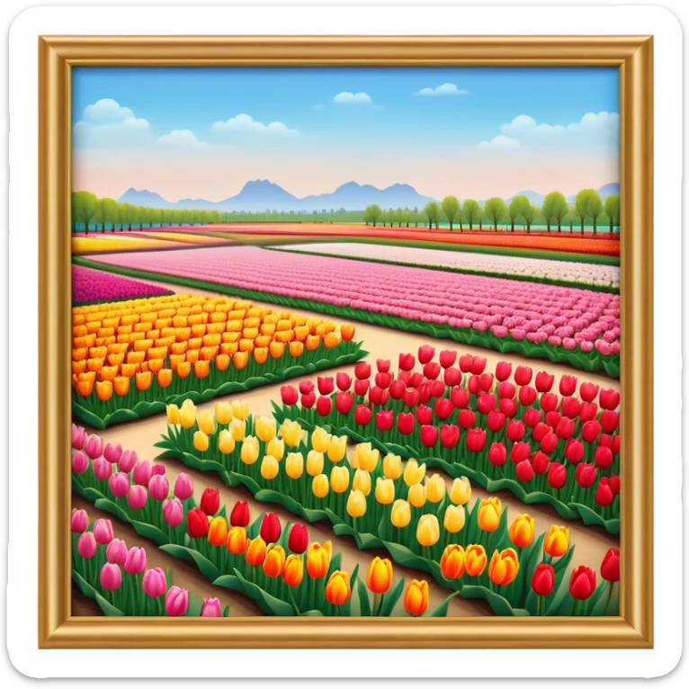 Cinematic Realistic Keukenhof Gardens Landmark Emoji, showcasing expansive tulip fields rendered with crisp, lifelike detail and radiant lighting. sticker