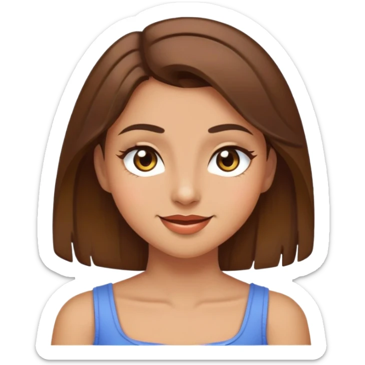 girl with brown hair to the shoulders, brown eyes, olive complexion, winking sticker