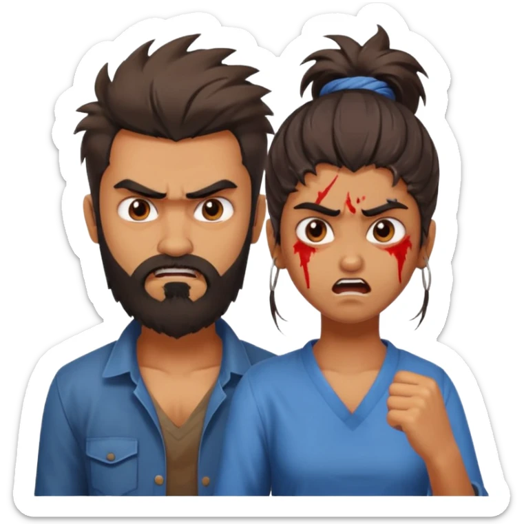 brother and sister fighting modern culture naughty  - indian skin and hairstyle - men beard  sticker