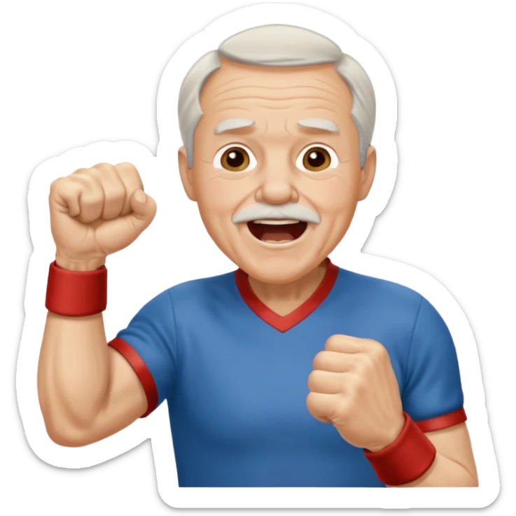 A grandpa in a vintage jersey, pumping his fist and shouting proudly. sticker