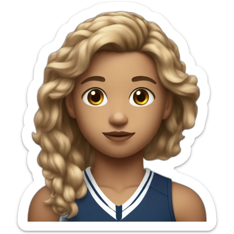 Fille de 10 ans de peau claire les cheveux brun les yeux bleu maillot bleu avec mbappe sticker