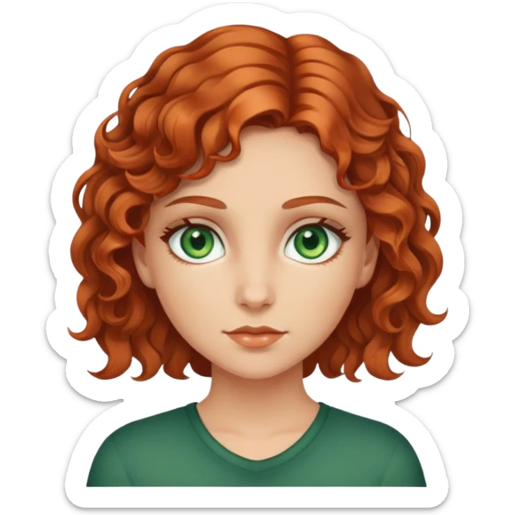 Girl Caucasian eyes green hair curly a little bit copper  sticker