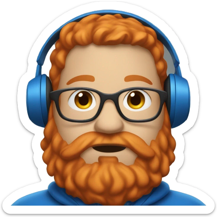 fat red head wearing blue hoodie with beard and headphones sticker