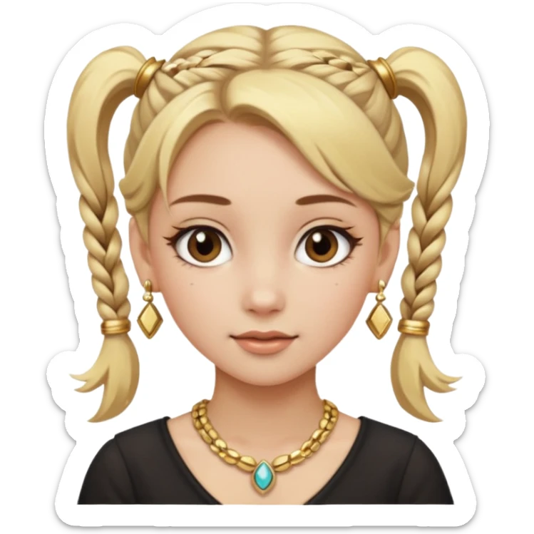 fancy blonde hair girl with ponytails brown makeup and jewellery sticker