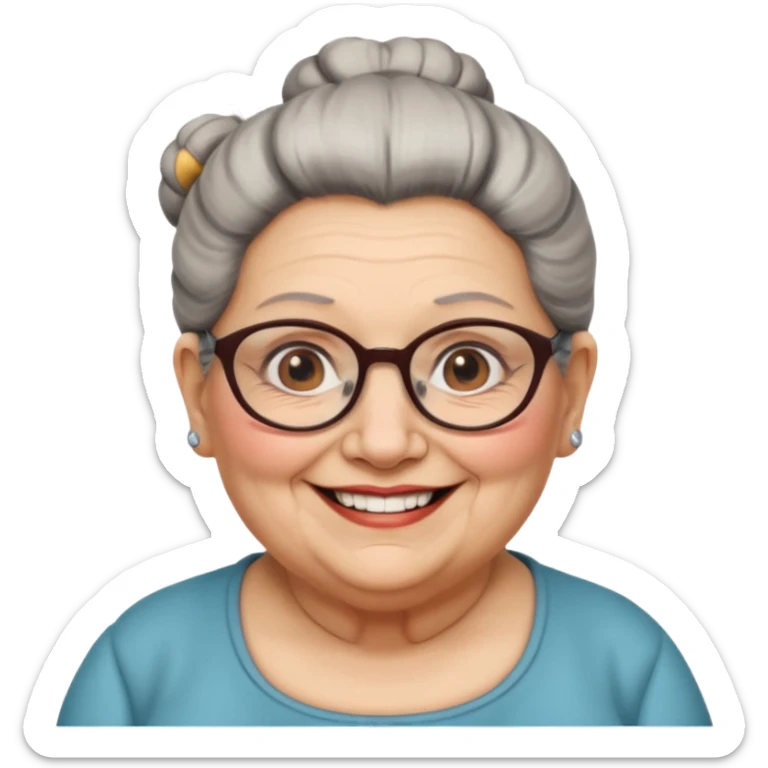 fat old woman with big bun hair and glassess, no earrings sticker