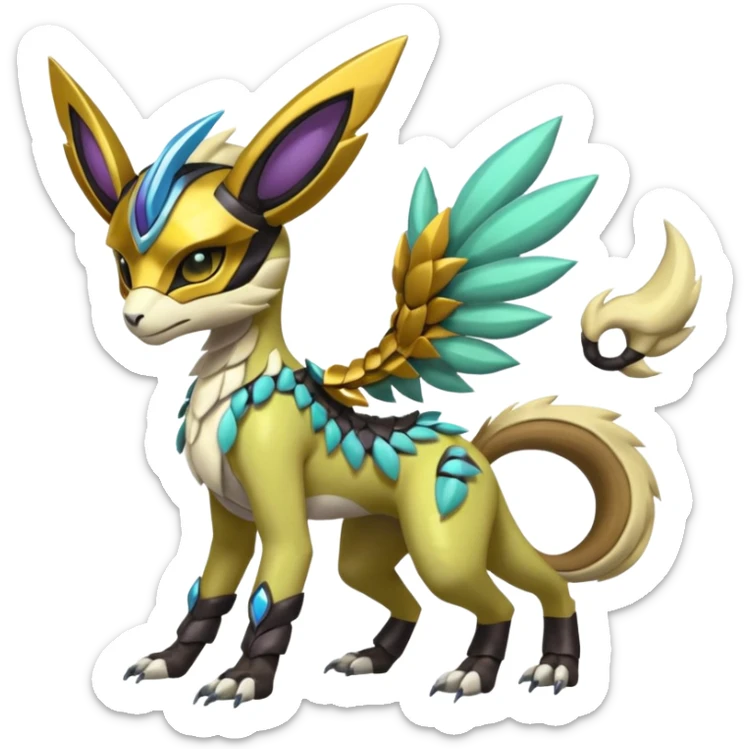 Colorful masked armored leathery scaly furry Meloetta-Manectric-Solgaleo-Raikou-Pokémon-Digimon-Fakémon-fusion-hybrid-creature sticker