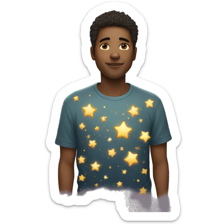 Person wearing t shirt filled with golden stars galaxies celestial sticker