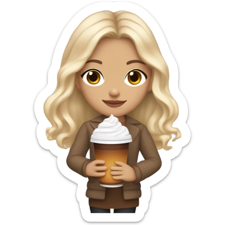 aesthetic white girl with blonde wavy hair and brown eyes sipping an iced americano in a cute coffee shop  sticker