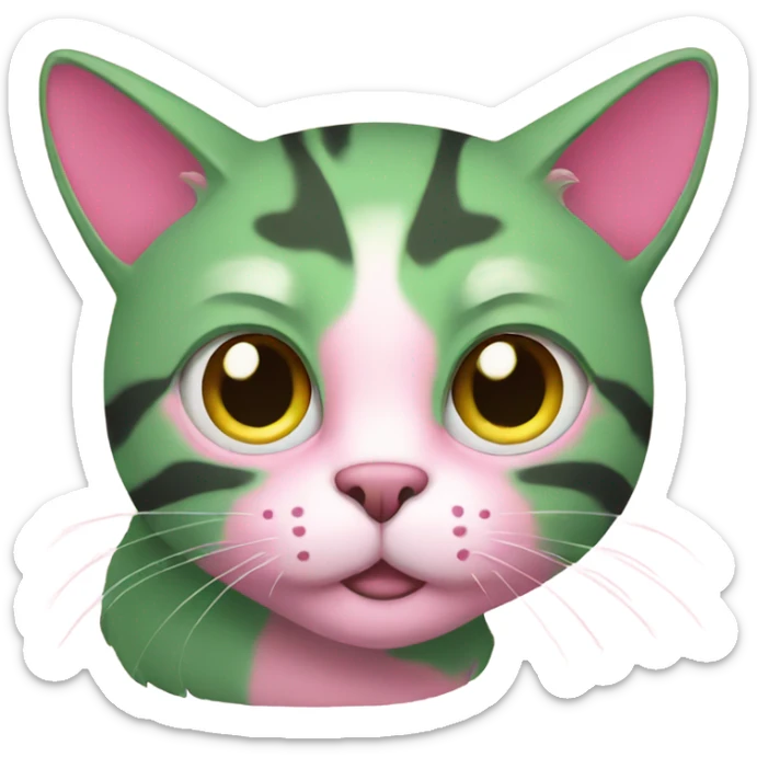 Green and pink cat sticker