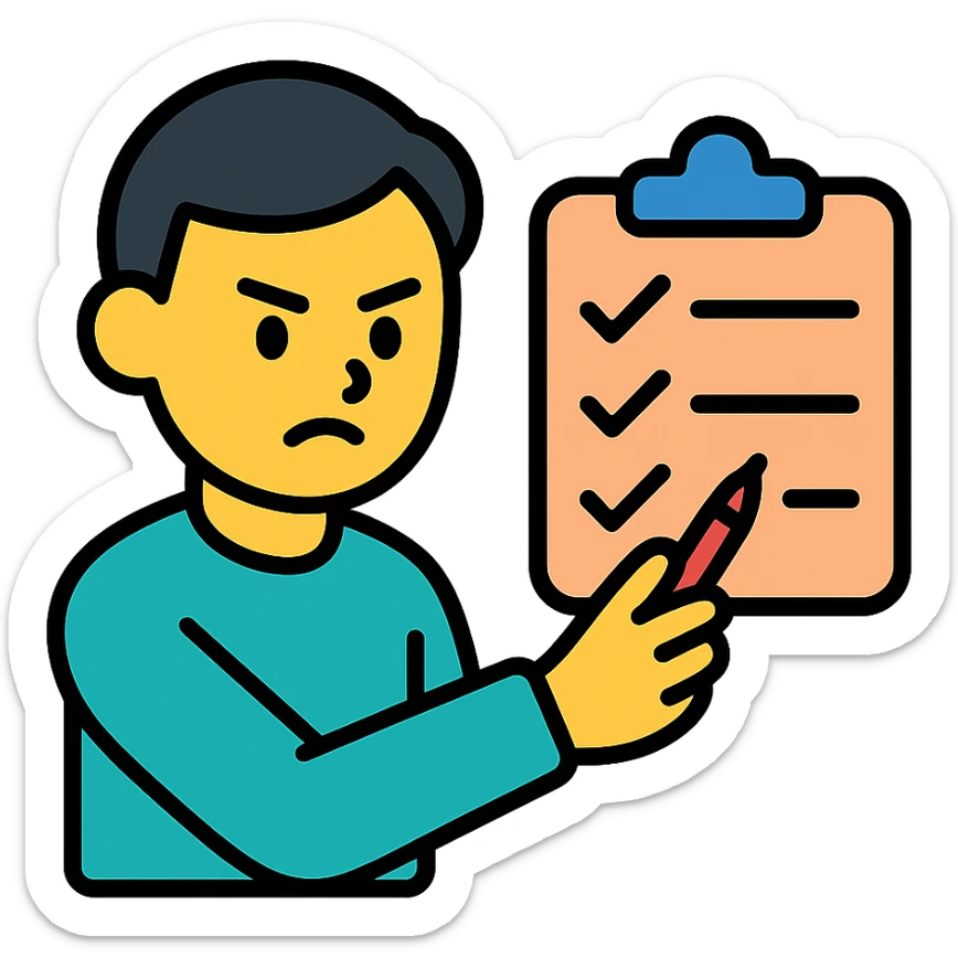 color outline icon of a perfectionist checking a checklist, precise and organized sticker