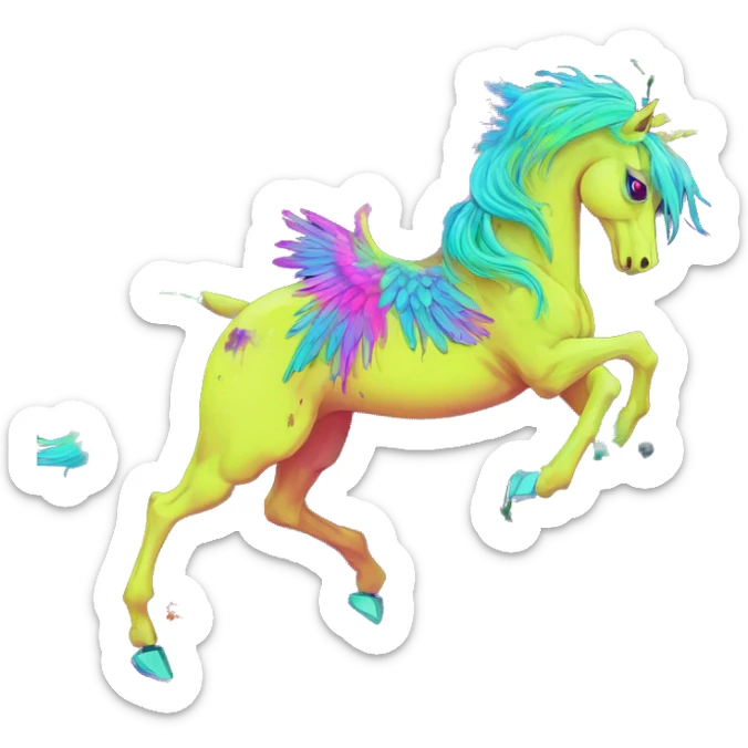 Zombie Pegasus unicorn psychedelic flowers floral groovy art neon rave raving sticker
