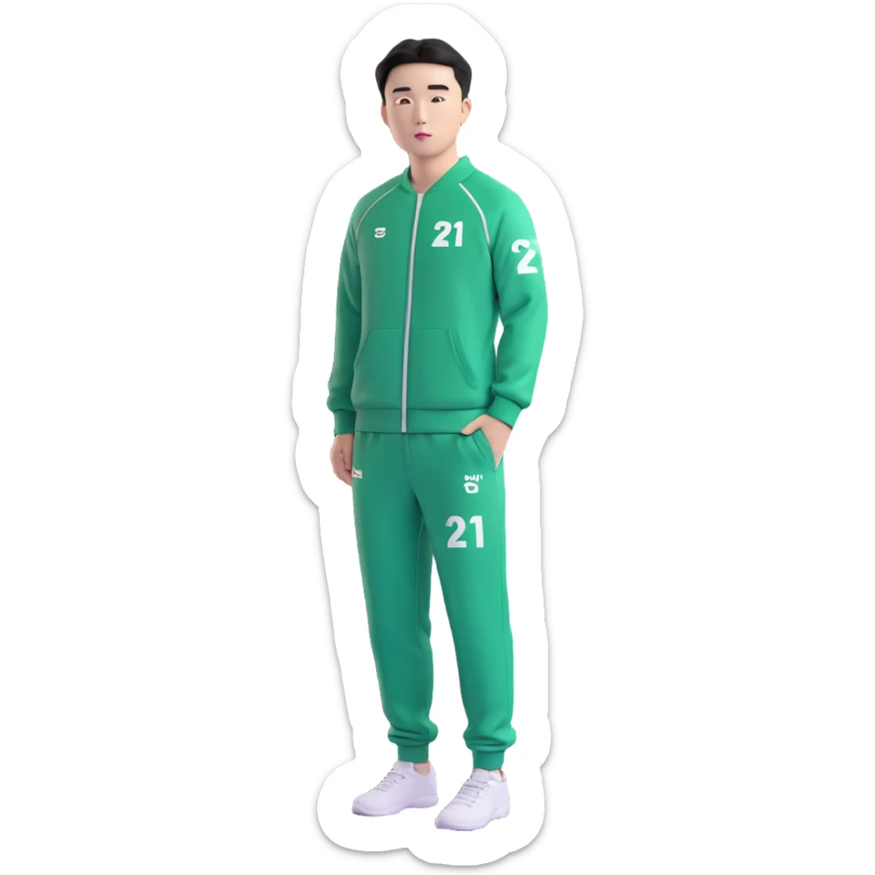 llustrate Cho Sang-woo (Player 218) in green tracksuit with the number 218 bold on the chest & sleeves. sticker
