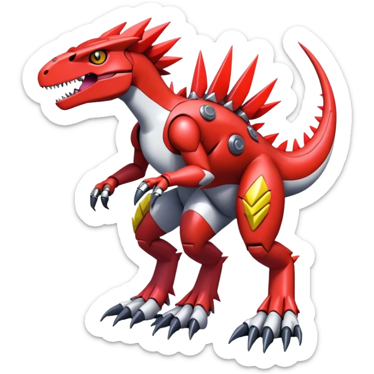 Spiky Cool Edgy Futuristic shiny colorful Digimon-Fakemon-Guilmon-Velociraptor-Mecha full body  sticker