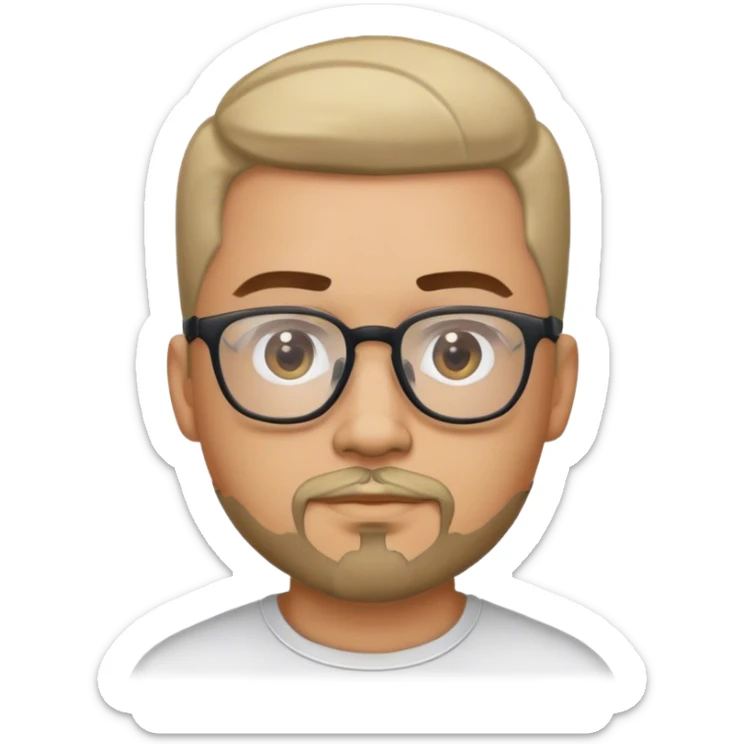 man with goatee light skin soft hair with a side part en mid fade dark eyes and glasses sticker