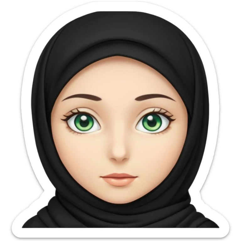a girl wearing a black hijab and has green and blue eyes sticker