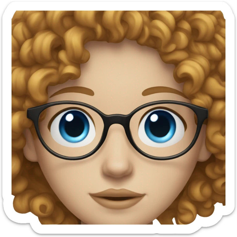 lady with curly golden brown hair, pale skin and blue eyes and clear glasses sticker