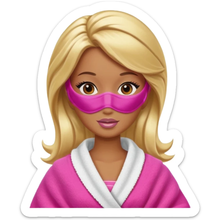 Brown skin blonde hair Barbie with face mask on and hair in towel sticker