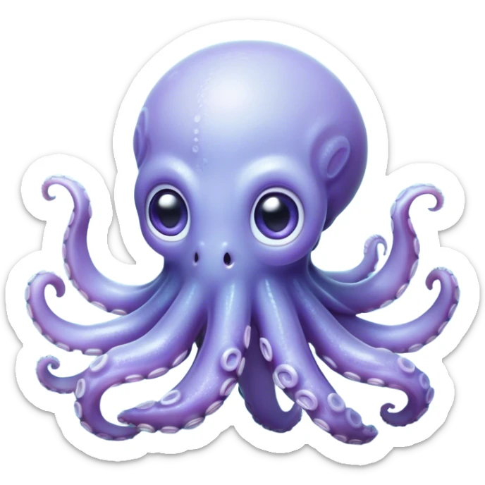 Cinematic Noble Baby Octopus Portrait Emoji, Poised and graceful, with a soft, rounded, slightly translucent body in a dreamy light blue-purple hue, large, glistening eyes full of quiet intelligence and mystery, delicate, flowing tentacles curling gently, Simplified yet sophisticated features, highly detailed, glowing with a soft, ethereal oceanic radiance, high shine, elegant and serene, stylized with an air of deep-sea wonder, focused and tranquil, soft glowing outline, capturing the essence of an otherworldly, intelligent little cephalopod, floating effortlessly in the gentle ocean currents! sticker