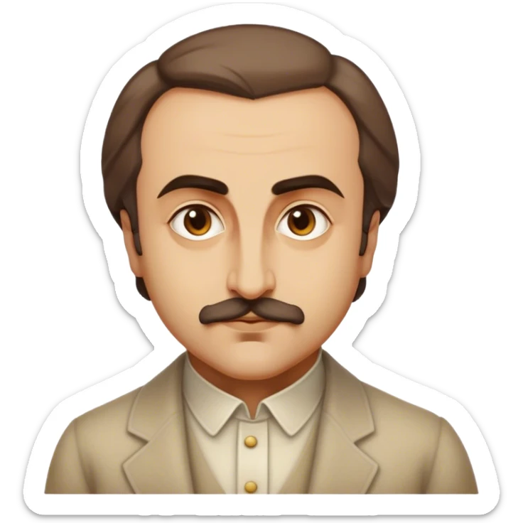 Cinematic Realistic Khalil Gibran Portrait Emoji, depicted as a poetic visionary with gentle thoughtful eyes in classic attire, rendered with soft textures and warm ethereal lighting that captures his literary spirit. sticker