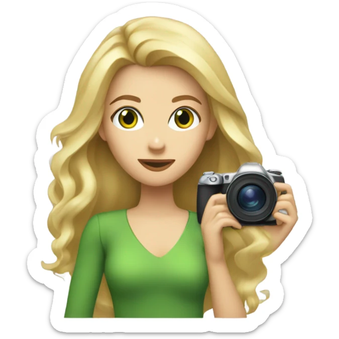 Woman taking photography with blond long hair and green eyes sticker