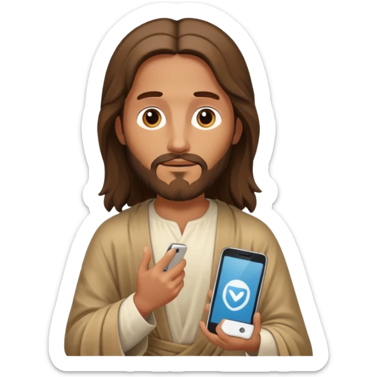 Jésus sur son téléphonesur son téléphone en train de le regarder sticker