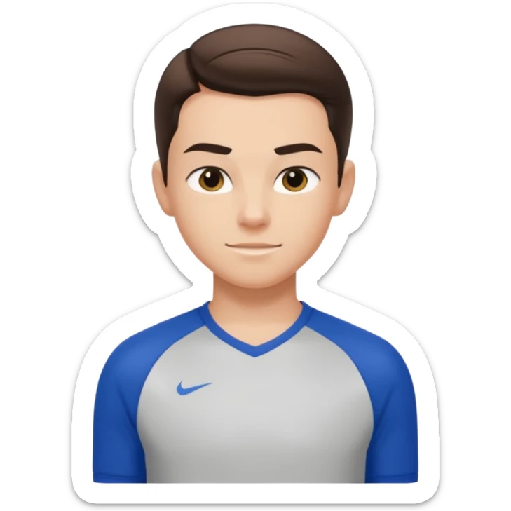 teen boy slick back brunette hair wearing sport clothes giving famous school boy vibe with confident attitude and smirk sticker