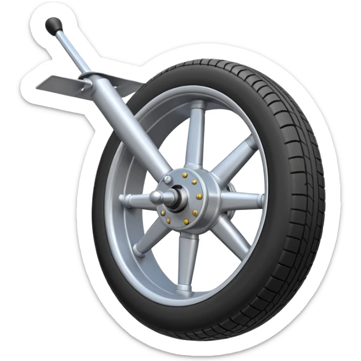 Emoji-style aircraft landing gear with a single wheel and strut, simplified design, clean lines, cartoon-like, isolated on white background, minimal shading sticker