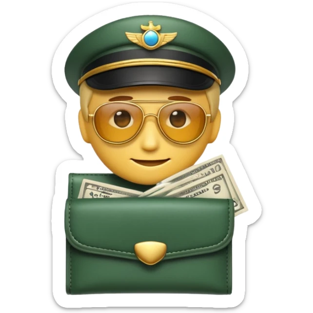 Aviator money emoji, wallet full of cash, casino vibe, premium 3D emoji style, clean, no background
 sticker