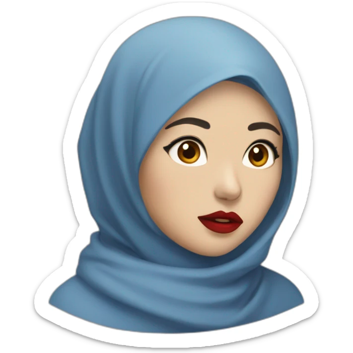 Asian women wearing blue indigo hijab with red lipstick with shocked face sticker