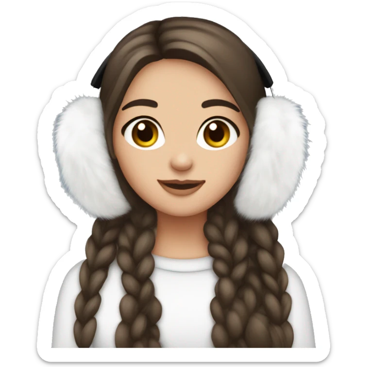 Brunette long hair pretty girl wearing white faux fur earmuffs  sticker