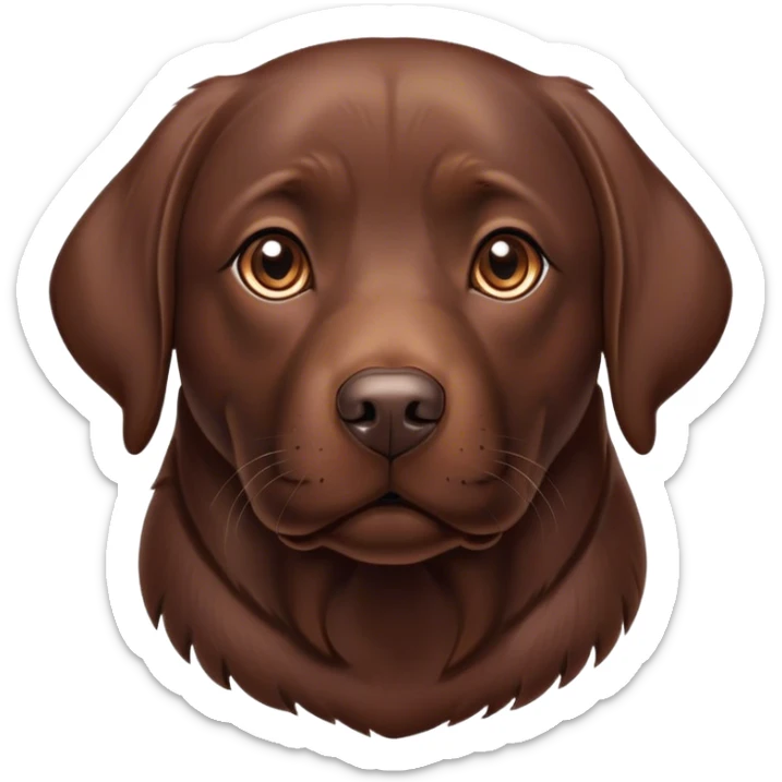 Cinematic Noble Chocolate Labrador Portrait Emoji, Poised and regal, with a robust, muscular build and a rich, glossy chocolate Fur, deep-set soulful brown eyes, Simplified yet sharp and sophisticated features, highly detailed, glowing with a soft, dignified glow, high shine, intelligent and gentle, stylized with an air of confidence, focused and attentive, soft glowing outline, capturing the essence of a watchful and loving companion, so majestic it feels as though it could bound out of the screen with effortless authority! sticker
