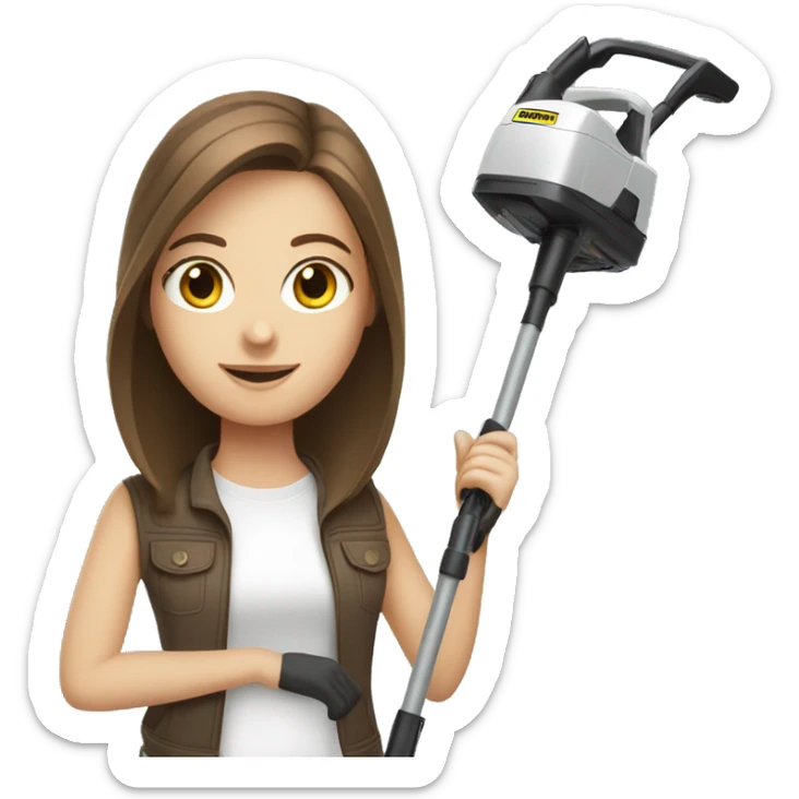  white girl with brown hair with a karcher vacuum cleaner in  hands sticker