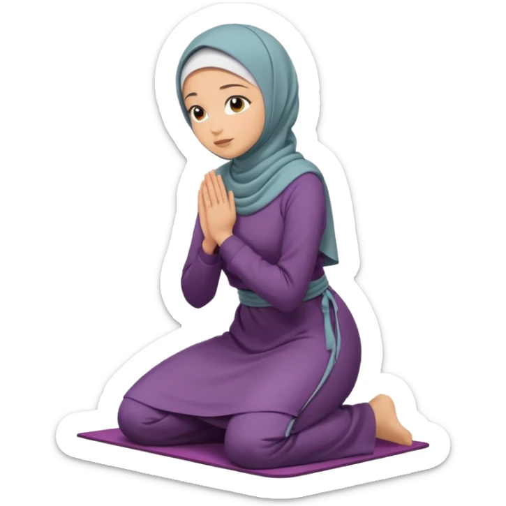 Woman Kneeling for Islamic prayer side view face to the floor sticker