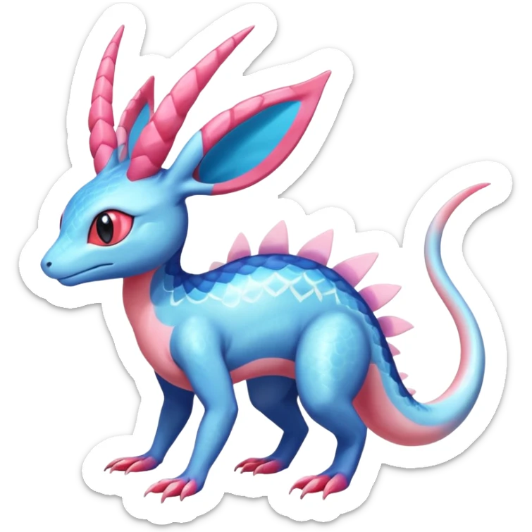 Shiny Horned Helioptile-Salandit-Sylveon-Amaura-Fakémon-hybrid-creature (full body)  sticker