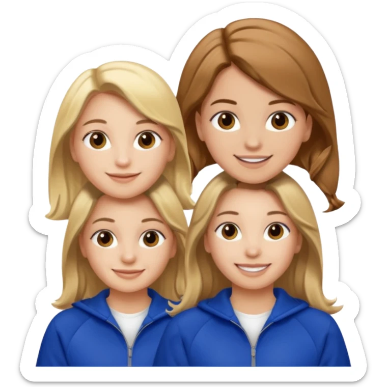 two girls smiling one has blond hair and one is has brown hair they are wearing royal blue track suits sticker