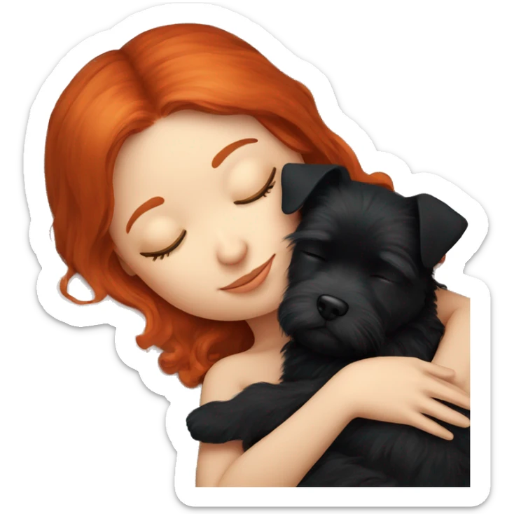 Red hair girl sleep with her maltese black dog sticker