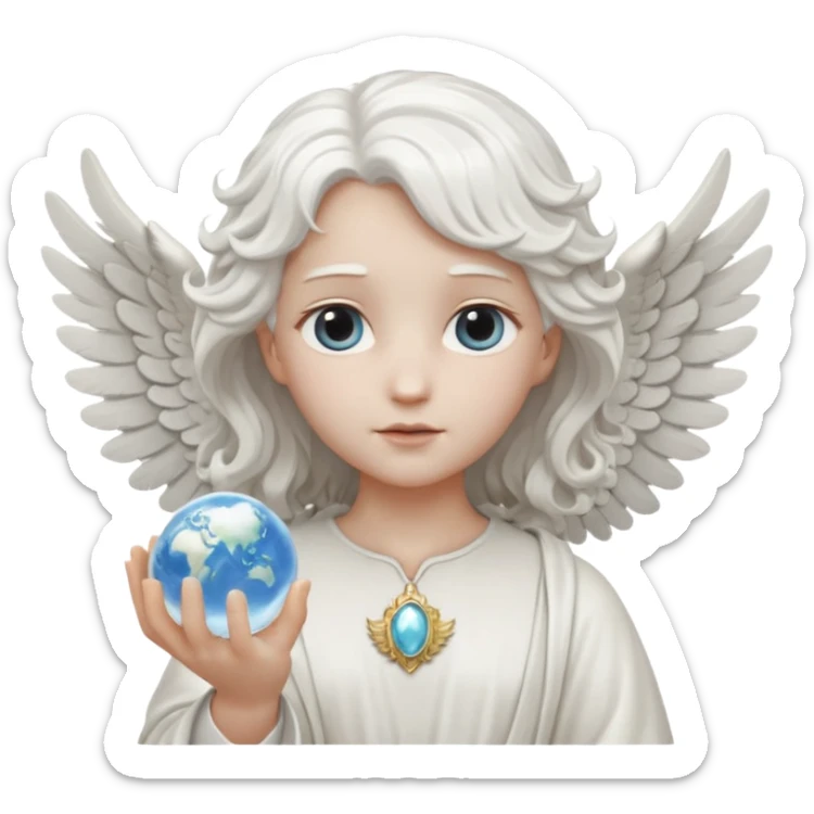 Angel statue wavy hair hollow eyes feathered wings holding the world sticker