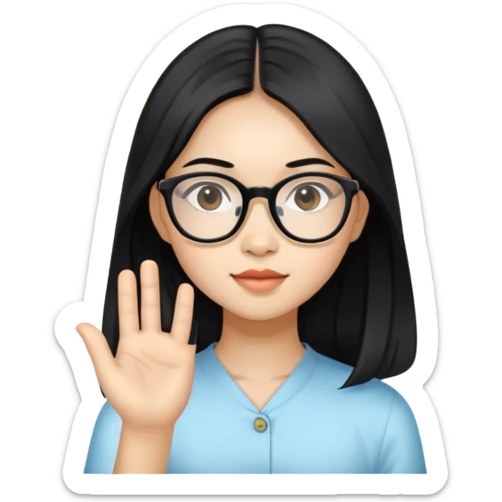 young Vietnamese girl head with very long black hair and glasses sticker