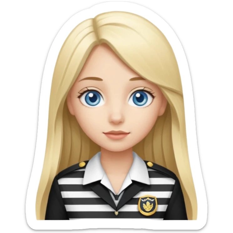 blue eyes blonde girl IN VERTICLE BLACK AND WHITE STRIPES UNIFORM LONG HAIR sticker
