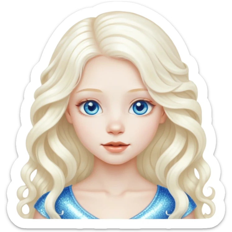 A beautiful albino girl with white long healthy and silky and wavy hair and blue sparkly eyes sticker