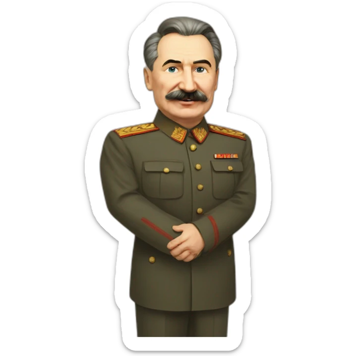 Stalin shakes Putin's hand. Putin without a mustache in a suit, Stalin in a tunic sticker