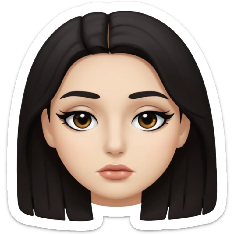 dark hair, sometimes covering part of the face, and dark makeup around the eyes.  sticker