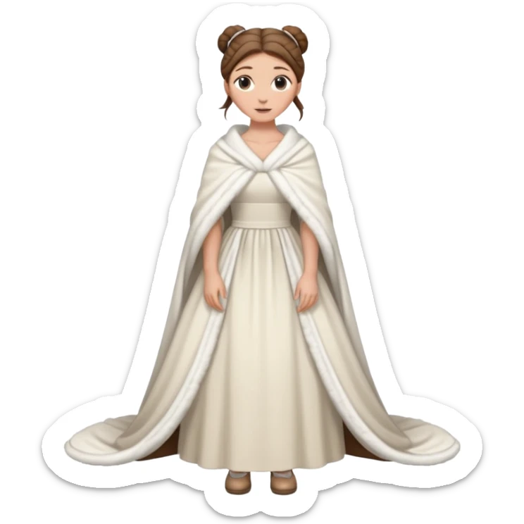 Cuerpo entero, chica blanca, pelo castaño, pelo recogido con mondongos, vestido novia largo hasta suelo con chal invierno cuerpo entero zapatos sticker