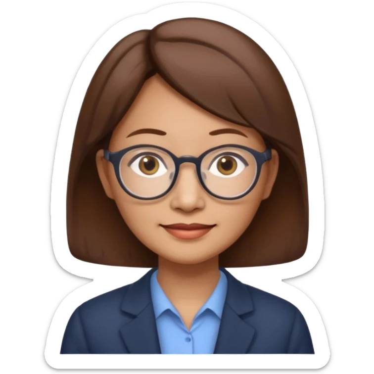 asian female accountant with eyeglasses, round face, brown hair, no tie, 63 years old sticker