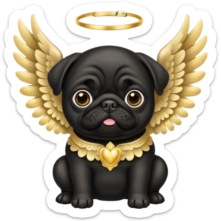 Black pug with beautiful ornate cream and gold angel wings sticker